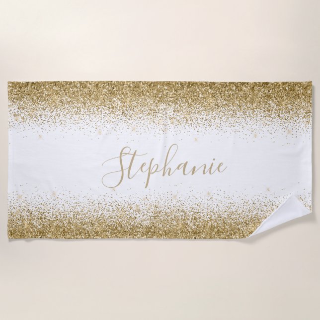 Serviette De Plage Glitter Ombre Doré Personnalisé (Devant)