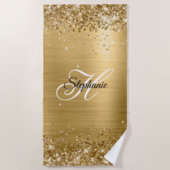 Serviette De Plage Glitterie or huile Fancy Monogramme (Devant)