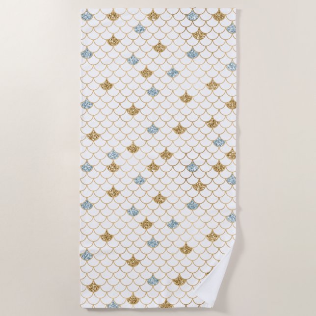 Serviette De Plage Glitzy Mermaid Blue Gold Sparkle (Devant)