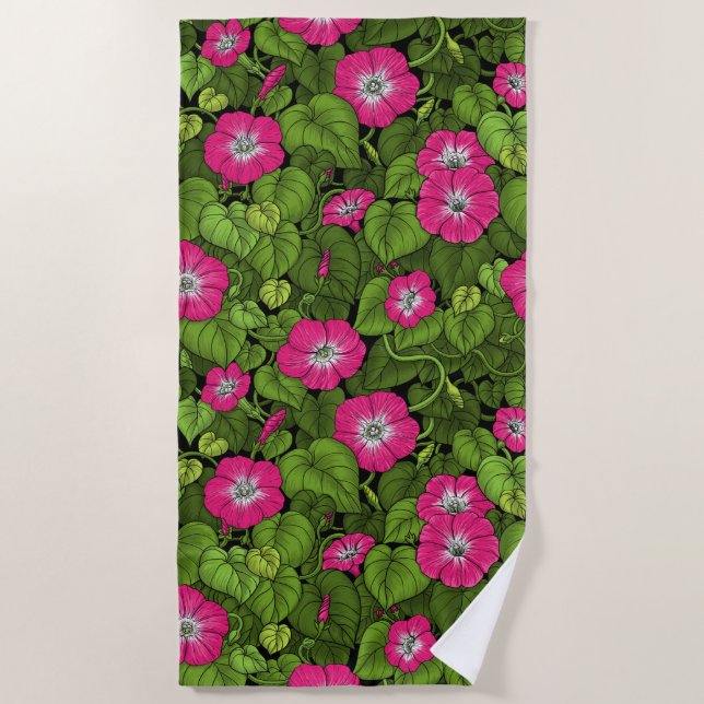 Serviette De Plage Gloire du matin en rose et vert (Devant)