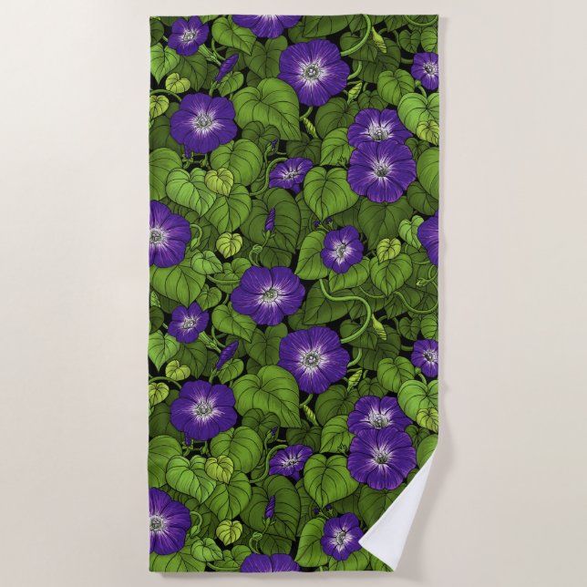 Serviette De Plage Gloire du matin en violet et vert (Devant)