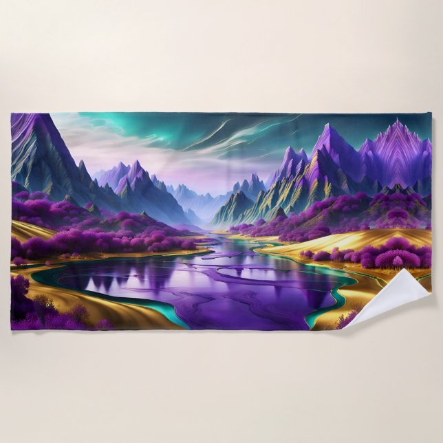 Serviette De Plage Glorieux paysage violet et or (Devant)