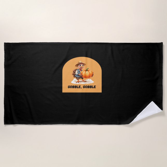 Serviette De Plage Gobble, Gobble Thanksgiving Turquie avec Cl Citrou (Devant)