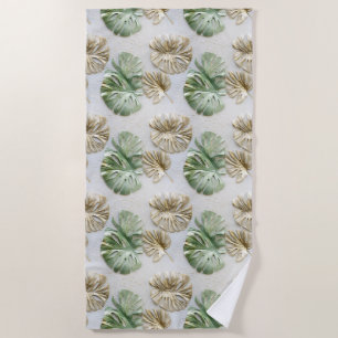 Serviette De Plage Gold Green White Feuilles tropicaux