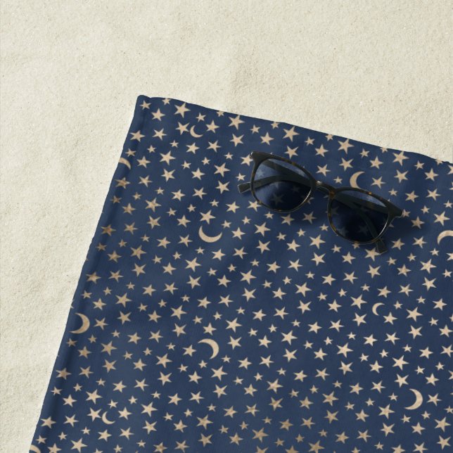 Serviette De Plage Gold Moon et Stars Night Sky (En situation)