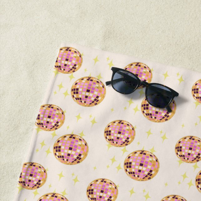 Serviette De Plage Gold Retro Disco Ball Mirrorball Beige (En situation)