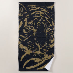 Serviette De Plage Gold Tiger noir Design