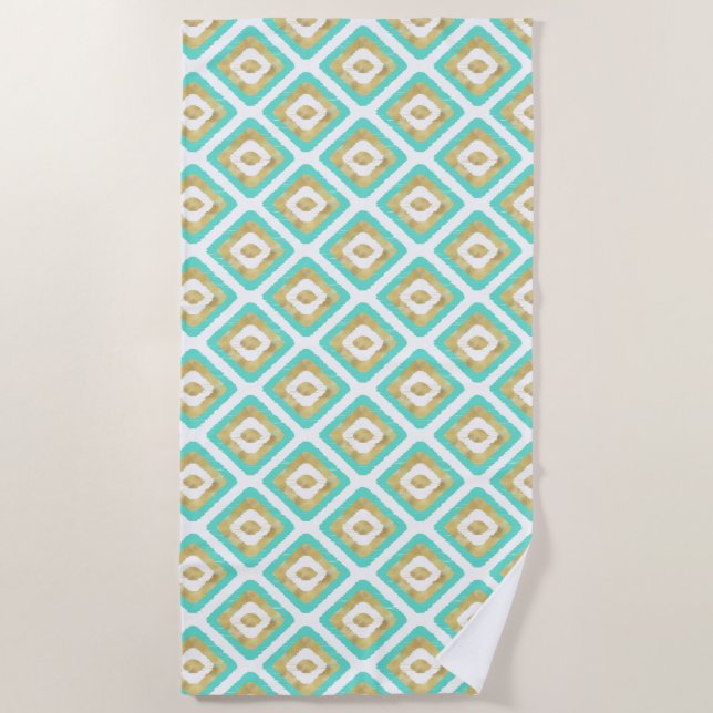 Serviette De Plage Gold & Turquoise Chic Ikat Motif (Devant)