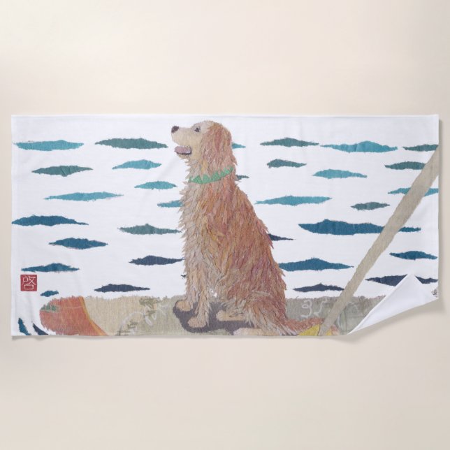 Serviette De Plage Golden retriever, chien de plage, moderne (Devant)
