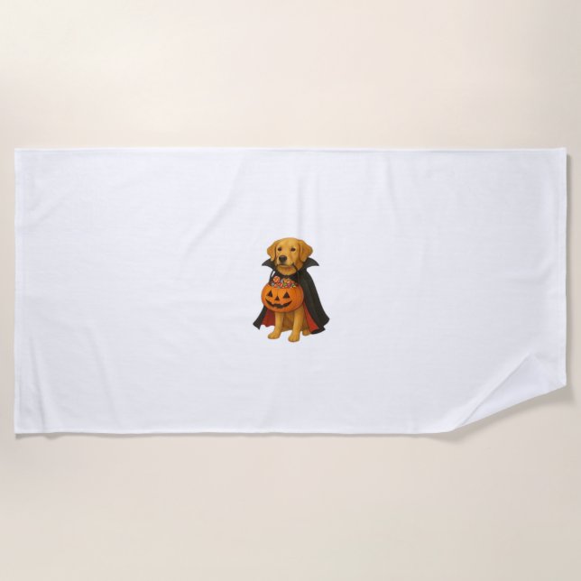 Serviette De Plage Golden Retriever Halloween Chien avec bonbon Citro (Devant)
