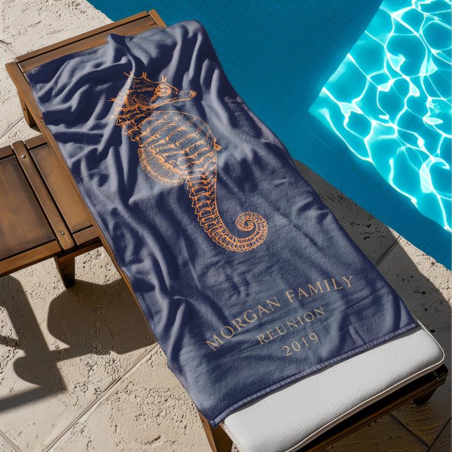 Serviette De Plage Golden Seahorse Personnalisé Monogram Beach Towne (Créateur téléchargé)