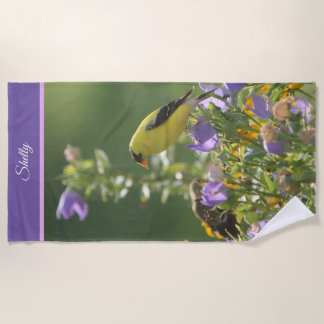 Serviette De Plage Goldfinch sur Harebell Flower