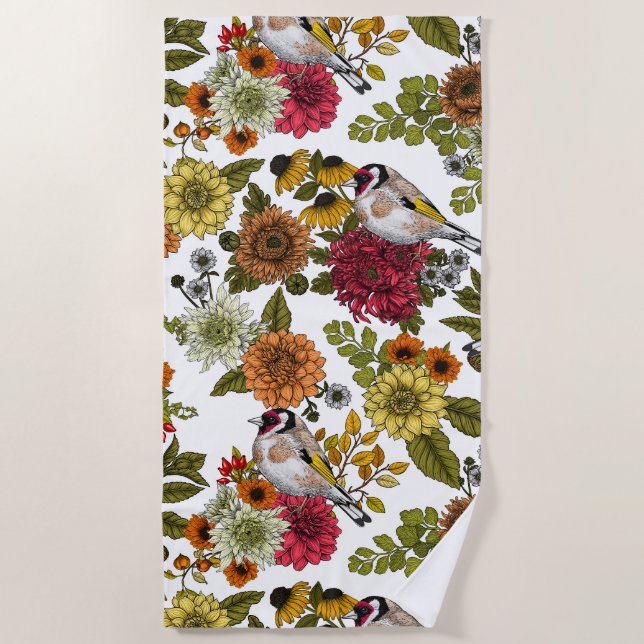 Serviette De Plage Goldfinches dans le jardin (Devant)