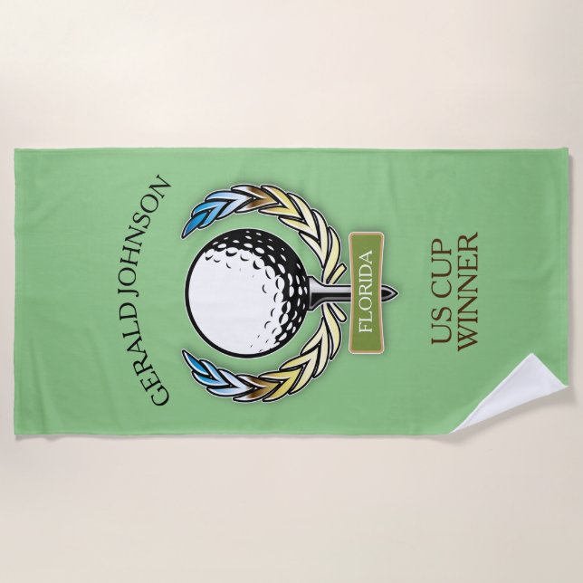 Serviette De Plage Golf Design Monogram Golfer Modèle Beach Towne (Devant)