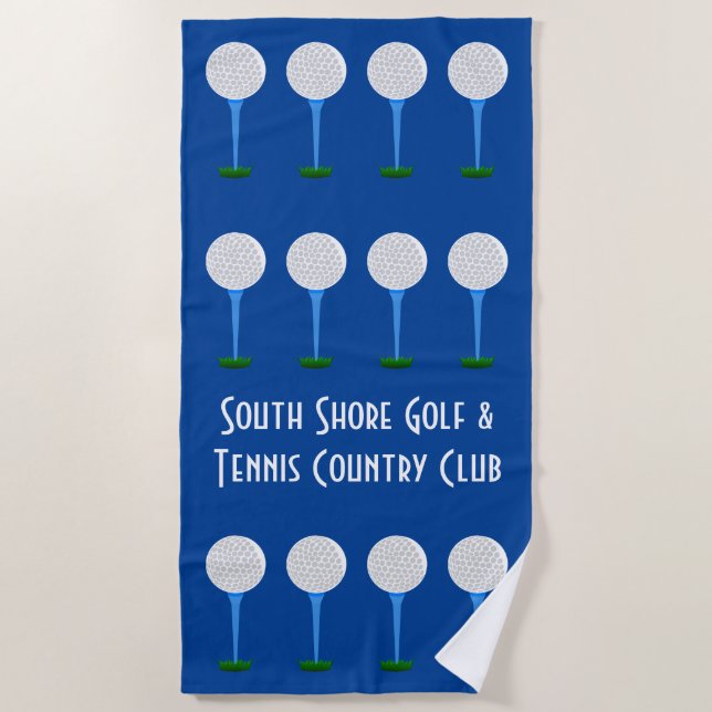 Serviette De Plage Golf Lover Balls & Tee - shirts Blue Beach Towne (Devant)