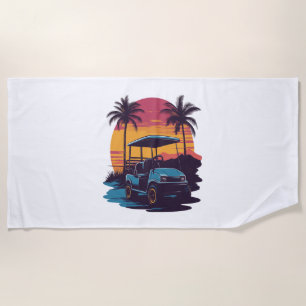 Serviette De Plage Golf Panier Palmiers Coucher de soleil Ensemble Vi