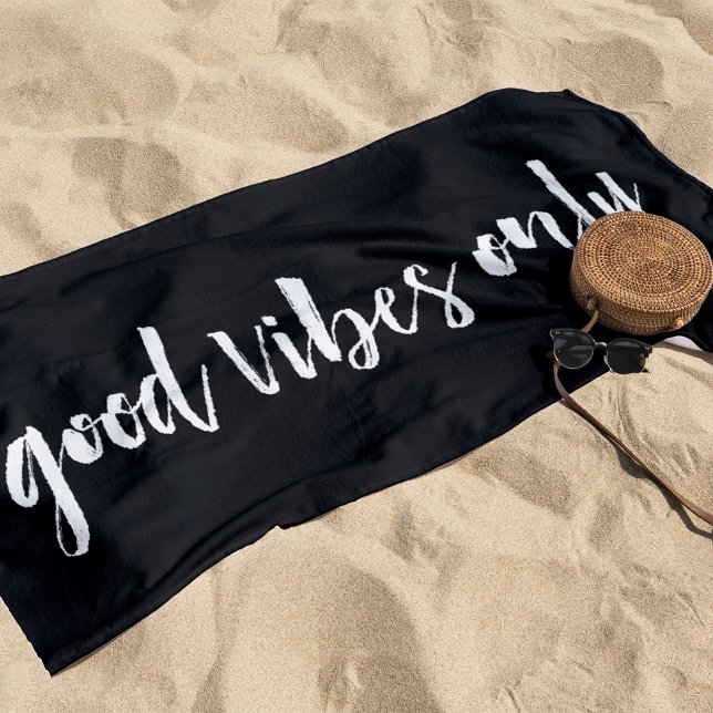 Serviette De Plage Good Vibes uniquement | Noir et blanc (Créateur téléchargé)