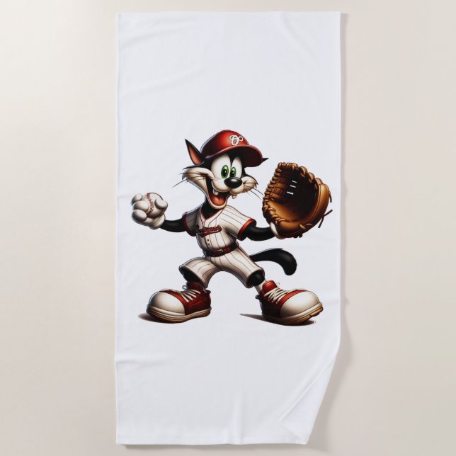 Serviette De Plage Goofy Cat Baseball Pitcher Monte (Devant)