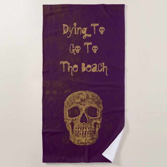 Serviette De Plage Gothique Crâne Grunge Gold Purple Cool (Devant)