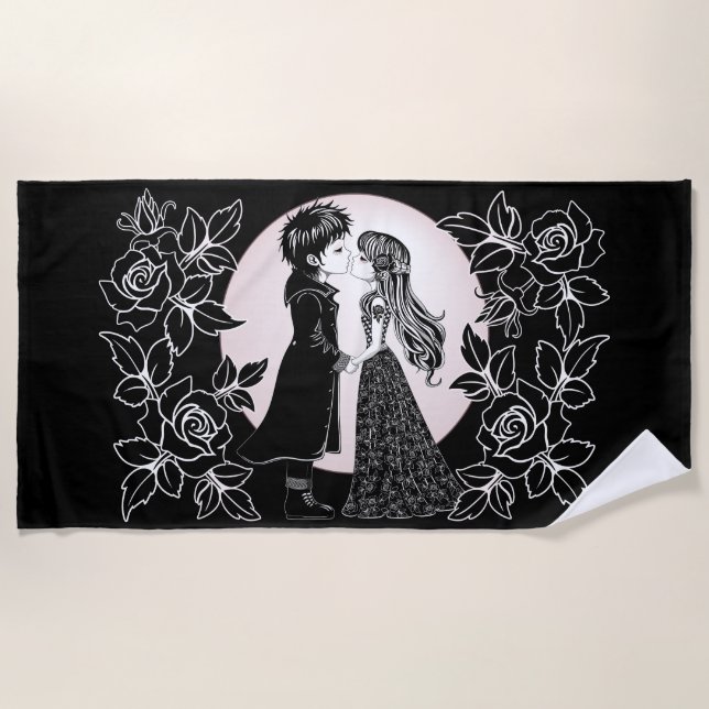 Serviette De Plage Gothique Emo Enfants Kiss Valentine's Day (Devant)