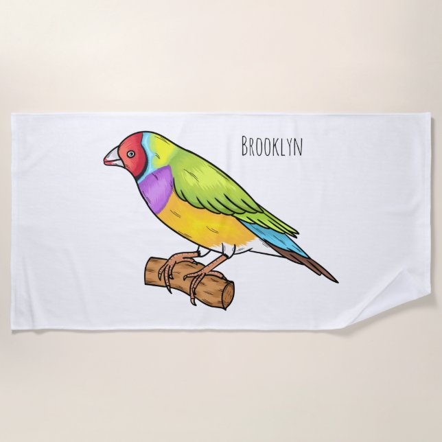Serviette De Plage Gouldian finch bird cartoon illustration  (Devant)