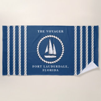 Serviette De Plage Gouvernail de navire bleu marine nautique Ancre