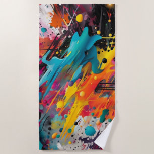 Serviette De Plage Graffiti éclaboussé de chaos vif