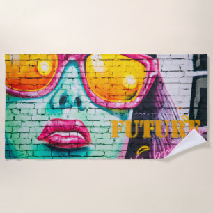 Serviette De Plage Graffiti Futur Est Clair Neon Girl & Lunettes de s