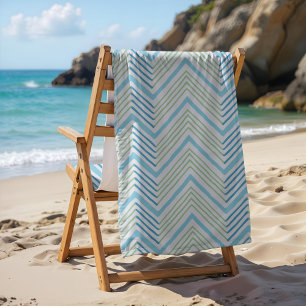 Serviette De Plage Grand Chevron Zag en vert et aquarelle
