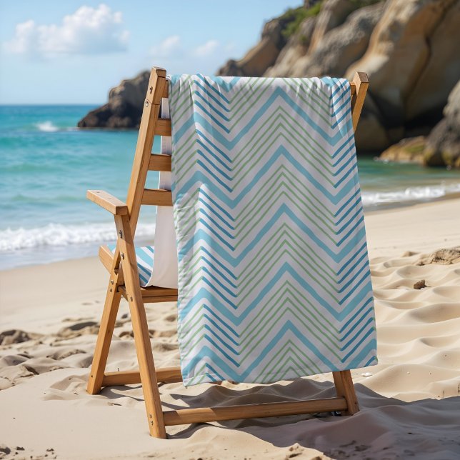 Serviette De Plage Grand Chevron Zag en vert et aquarelle (Créateur téléchargé)