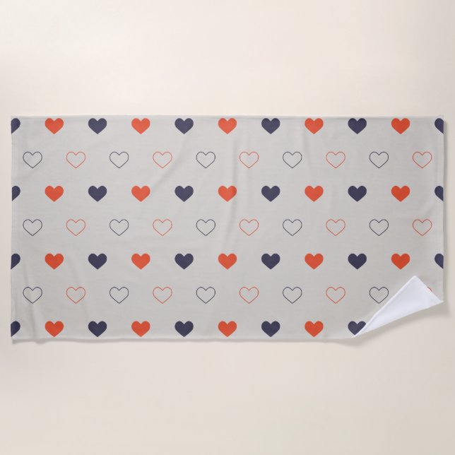 Serviette De Plage Grand - Cœurs charmants / crème orange foncé (Devant)