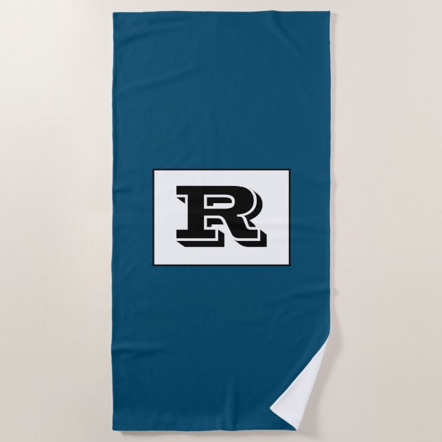 Serviette De Plage Grand Monogramme noir en gras, bleu océan (Devant)