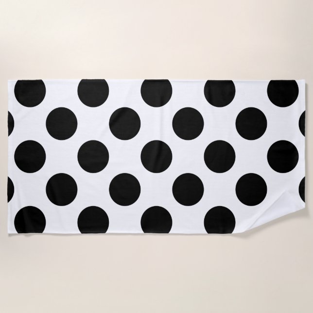 Serviette De Plage Grand motif de pois noir (Devant)