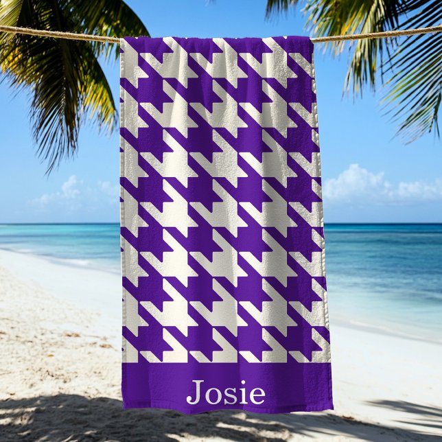 Serviette De Plage Grand Motif Houndstooth violet & blanc (Créateur téléchargé)