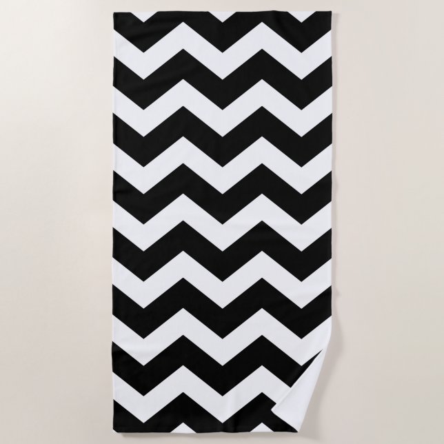Serviette De Plage Grand motif noir et blanc de Chevron (Devant)