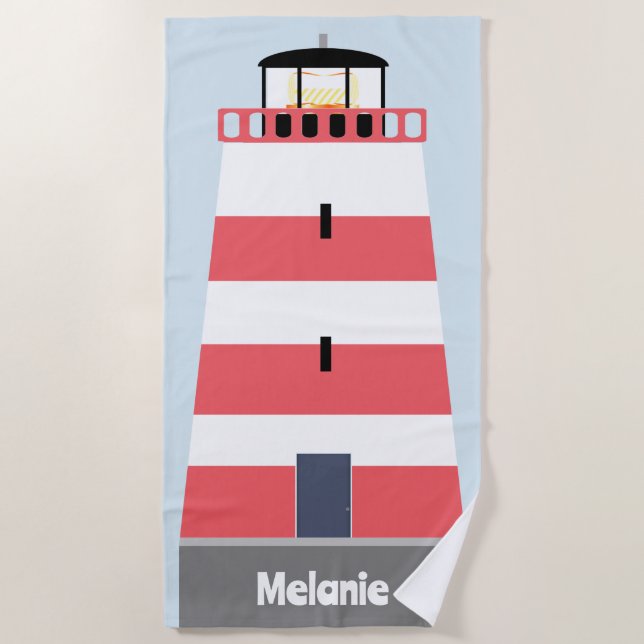 Serviette De Plage Grand phare rouge et blanc Personnalisé (Devant)