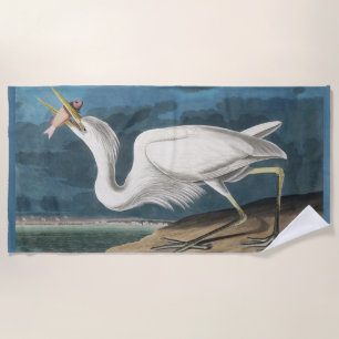 Serviette De Plage Grande Peinture de la faune d'Audubon Heron blanc