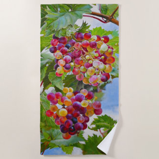 Serviette De Plage Grapevine ensoleillée - Raisins colorés Peinture d