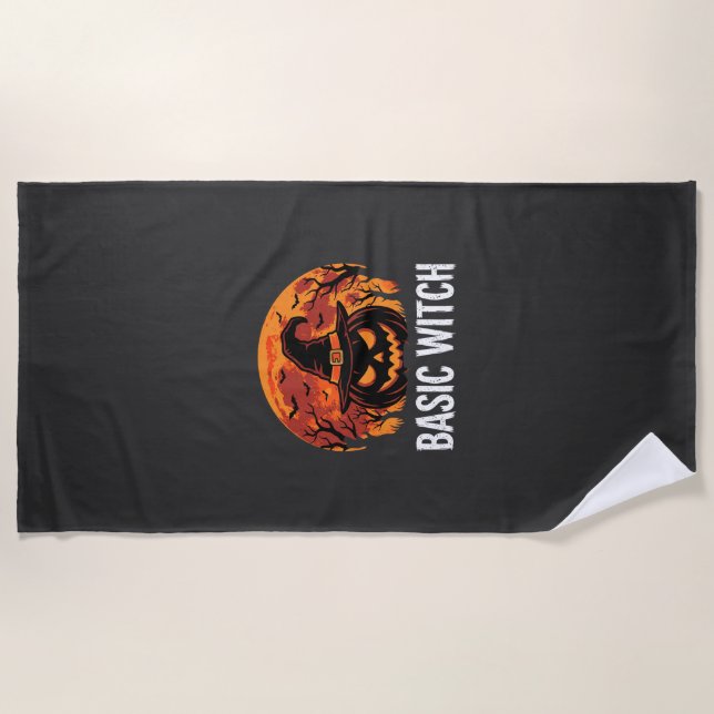 Serviette De Plage Graphique de lune de citrouille de sorcière de bas (Devant)