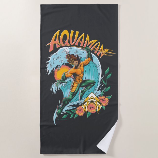 Serviette De Plage Graphique du Surf de levage Aquaman et Trident (Devant)