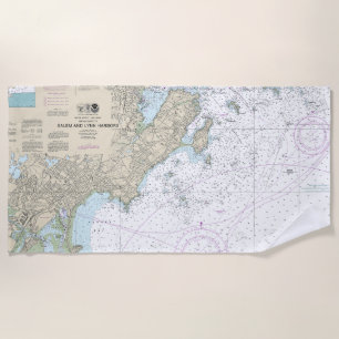 Serviette De Plage Graphique nautique des ports de Salem et Lynn 1327