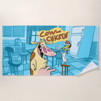 Serviette De Plage Graphique souriant de vache et de poulet