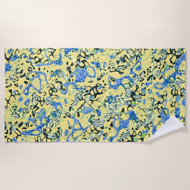 Serviette De Plage Graphisme bleu jaune noir pointé Abstraction (Devant)