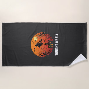 Serviette De Plage Graphisme de sorcière d'Halloween volant la nuit_1