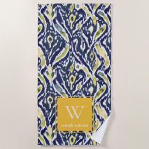 Gras bleu jaune Abstrait Ikat Monogramme