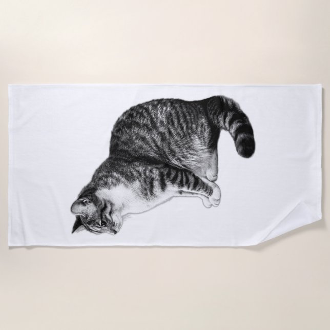 Serviette de plage Gras Gravé Tabby Cat Ink Art Be (Devant)
