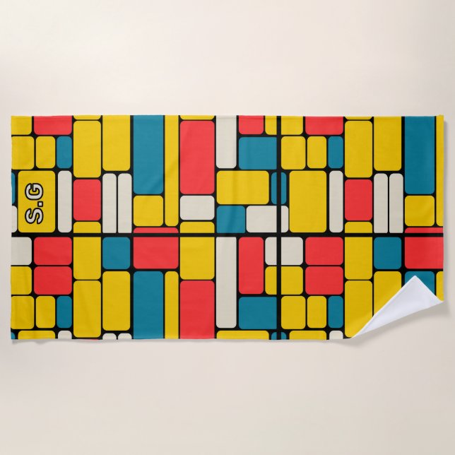 Serviette De Plage Grave 80s géométrique moderne brillant (Devant)