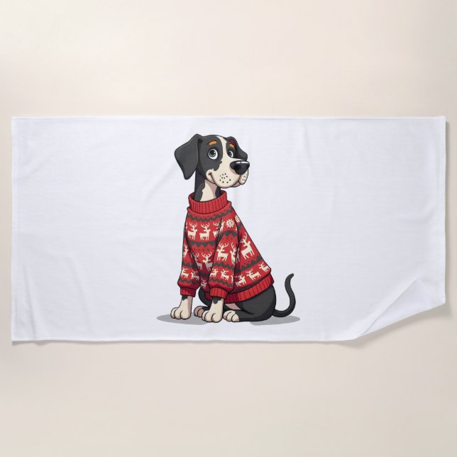 Serviette De Plage Great Dane Christmas Sweat chien (Devant)