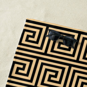 Serviette De Plage Grec Meander Carré Motif principal Brown