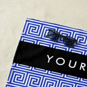 Serviette De Plage Grec Meander Key Blue, Votre Nom, Personnaliser